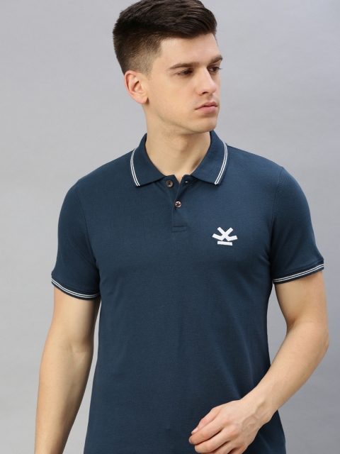 

WROGN Men Navy Blue Slim Fit Solid Polo Collar T-shirt