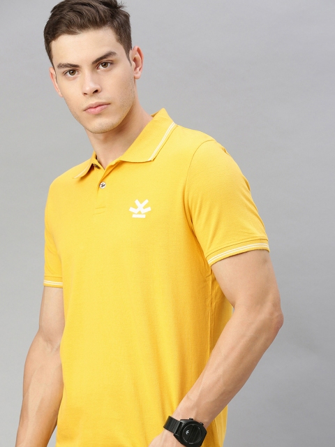 

WROGN Men Yellow Solid Slim Fit Polo Collar Pure Cotton T-shirt