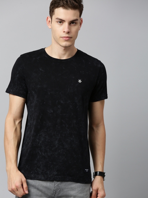 

WROGN Men Black Slim Fit Solid Round Neck T-shirt