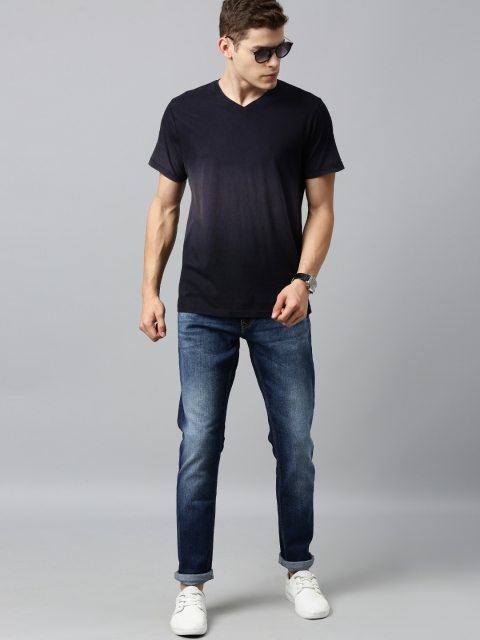 

WROGN Men Black Solid V-Neck Pure Cotton T-shirt