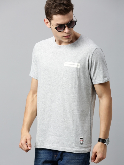 

WROGN Men Grey Melange Solid Round Neck T-shirt