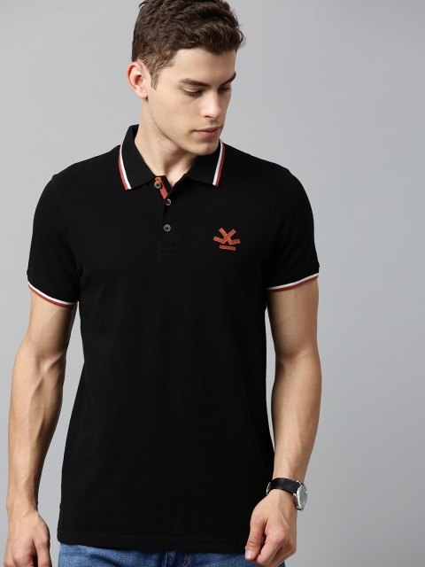 

WROGN Men Black Solid Slim Fit Polo Collar T-shirt