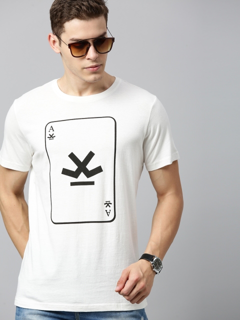 

WROGN Men White Printed Round Neck T-shirt