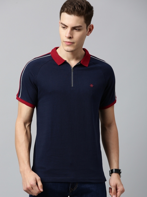 

WROGN Men Navy Blue Solid Slim Fit Polo Collar T-shirt