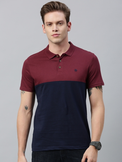 

WROGN Men Navy Blue & Maroon Slim Fit Colourblocked Polo Collar T-shirt