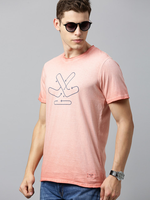 

WROGN Men Peach-Coloured Slim Fit Dyed Round Neck T-shirt