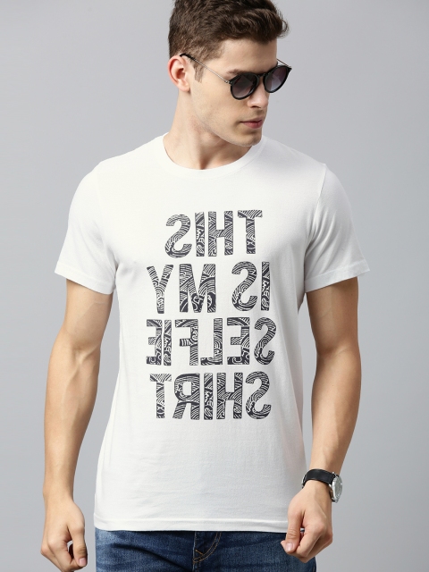 

WROGN Men White Printed Slim Fit Round Neck T-shirt