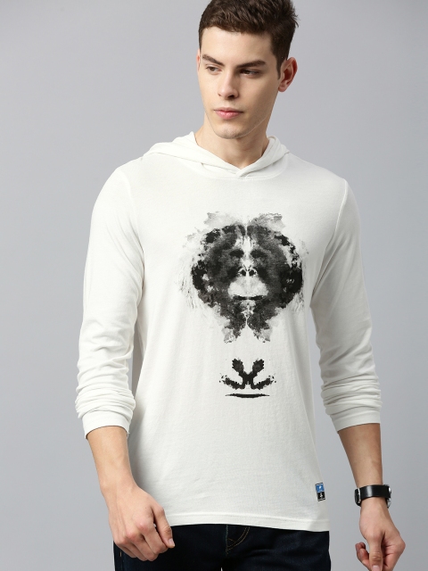 

WROGN Men Off-White Printed Slim Fit Hood T-shirt