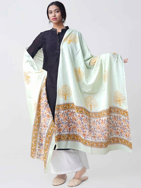 

Unnati Silks Women Mint Green Floral Printed Sustainable Dupatta