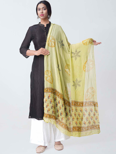 

Unnati Silks Yellow & Green Floral Print Sustainable Dupatta