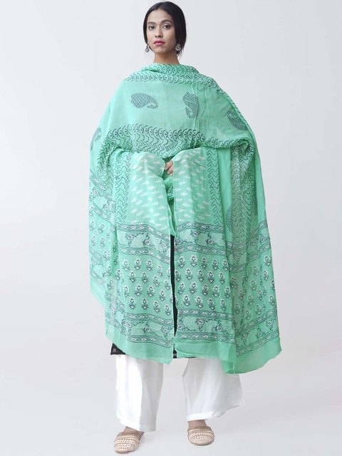 

Unnati Silks Green Jaisalmer Kaarigar hand block Printed Sustainable Dupatta