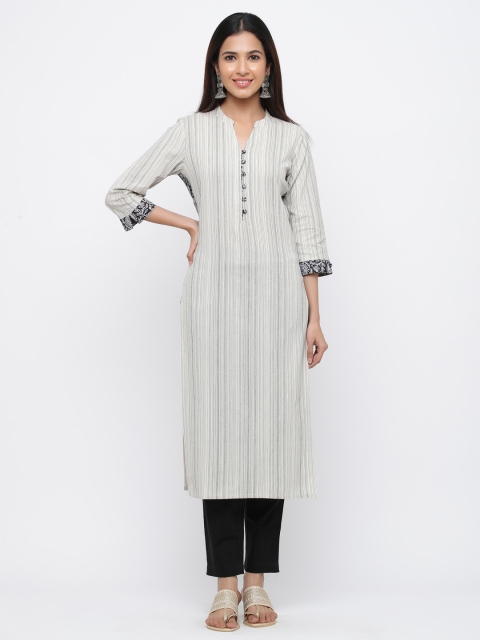 

Jaipur Kurti Women Off-White & Black Striped Kurta with Trousers