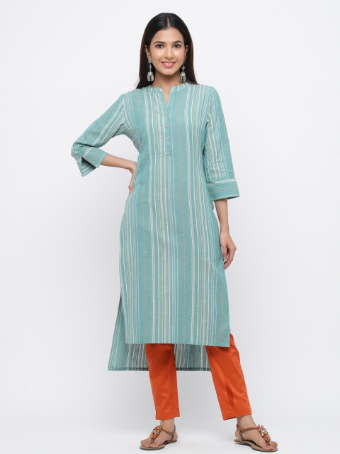 

Jaipur Kurti Women Green & Orange Printed Kurta with Trousers