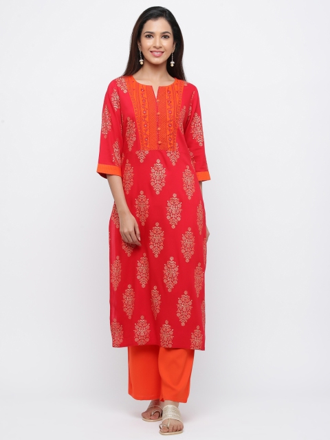 

Jaipur Kurti Women Red & Orange Embroidered Kurta with Palazzos