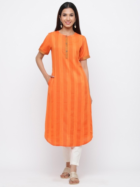 

Jaipur Kurti Women Orange & Off-White Dyed Kurta with Trousers