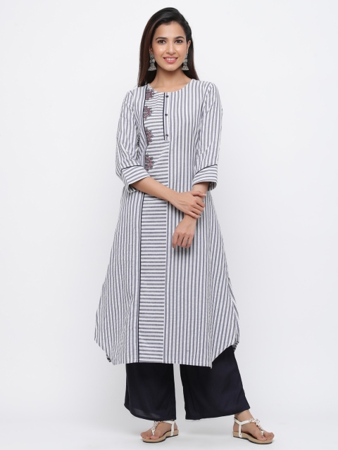 

Jaipur Kurti Women Grey & White Striped Kurta with Palazzos