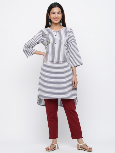 

Jaipur Kurti Women Grey & Maroon Striped Kurta with Trousers