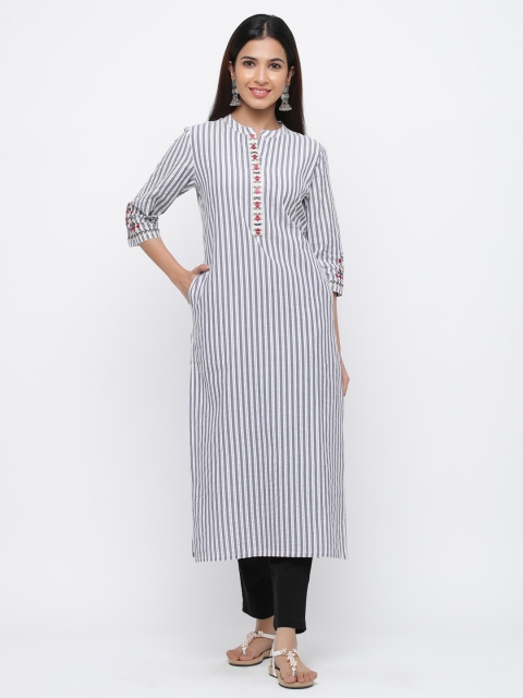 

Jaipur Kurti Women Grey & Black Striped Kurta with Trousers