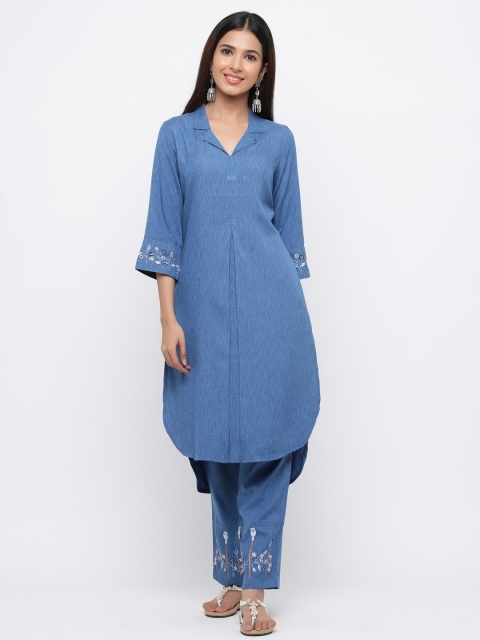 

Jaipur Kurti Women Blue Solid Kurta with Palazzos