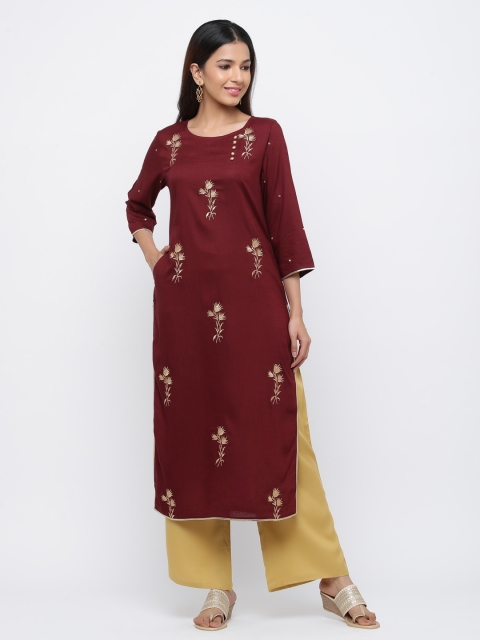 

Jaipur Kurti Women Maroon & Beige Printed Kurta with Palazzos