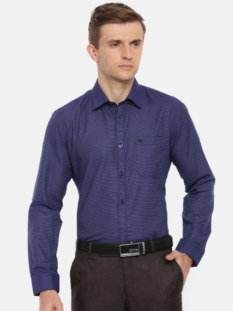 

Chennis Men Navy Blue & White Slim Fit Self Design Formal Shirt
