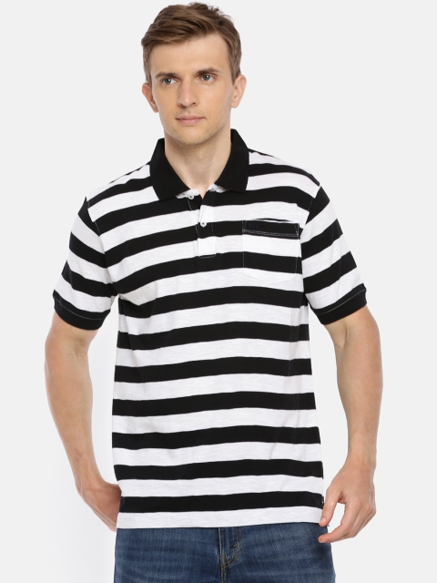 

Chennis Men Black Striped Polo Collar T-shirt