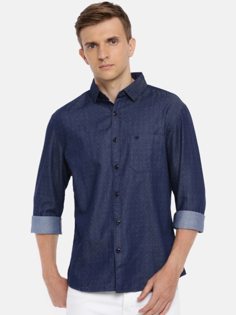 

Chennis Men Navy Blue Slim Fit Self Design Denim Casual Shirt