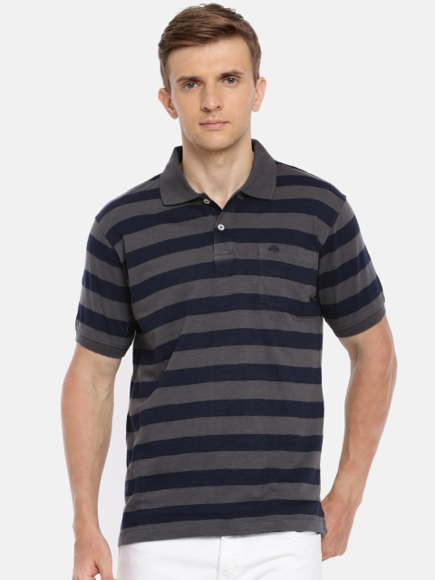 

Chennis Men Navy Blue & Grey Striped Polo Collar T-shirt