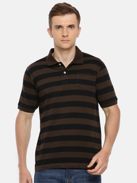 

Chennis Men Brown Striped Polo Collar T-shirt