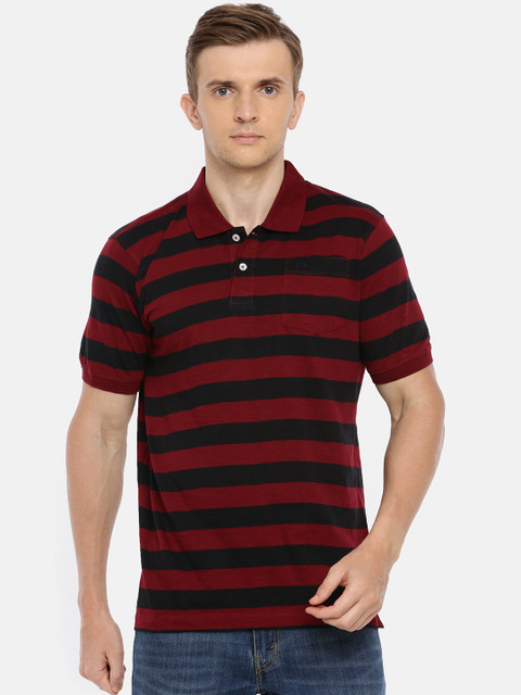 

Chennis Men Red & Black Striped Polo Collar T-shirt