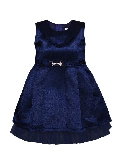 

Wish Karo Girls Navy Blue Solid Fit and Flare Silk Dress