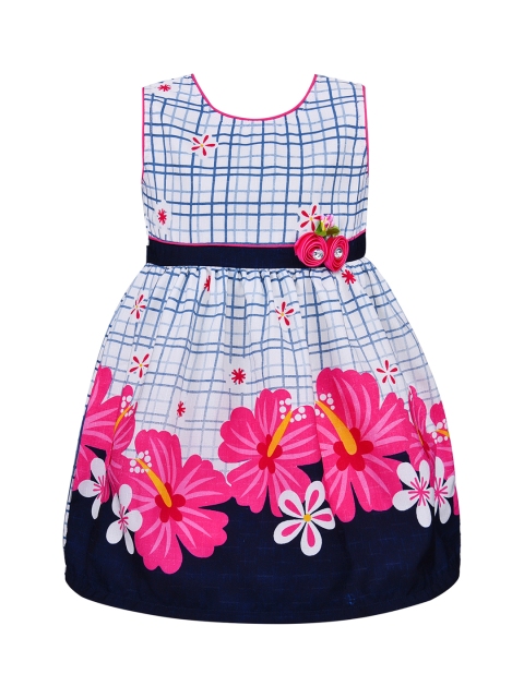 

Wish Karo Girls White & Navy Blue Checked Fit and Flare Dress