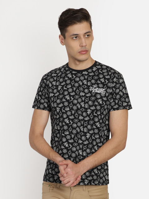 

Free Authority Men Black & Grey Game Of Thrones Printed Round Neck T-shirt