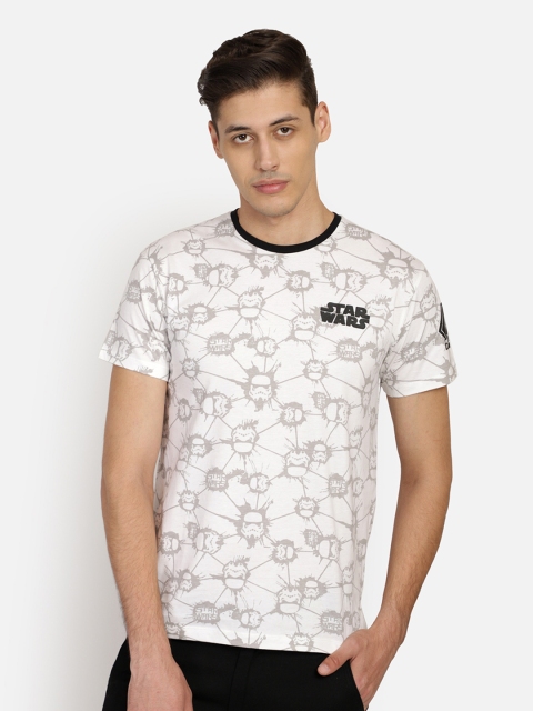 

Free Authority Men White & Grey Star Wars Printed Round Neck T-shirt