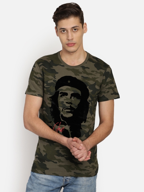 

Free Authority Men Olive Green Che Guevara Printed Round Neck T-shirt
