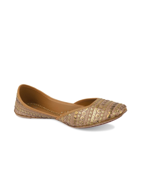 

Jutti Express Women Rose Gold-Toned Embroidered Leather Mojaris