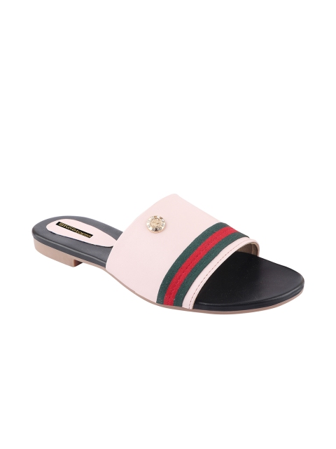 

Shoetopia Women Pink Striped Open Toe Flats