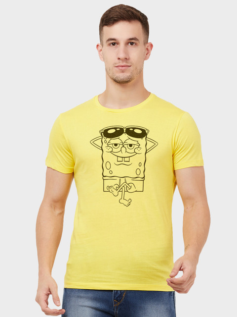 

Free Authority Men Yellow & Black SPONGE BOB Print Round Neck T-shirt