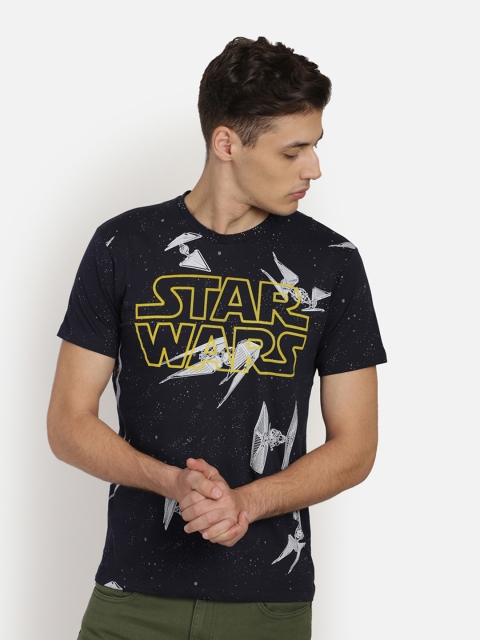

Free Authority Men Navy Blue & Yellow Star Wars Printed Round Neck T-shirt