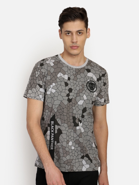 

Free Authority Men Grey Black Panther Printed Round Neck Pure Cotton T-shirt