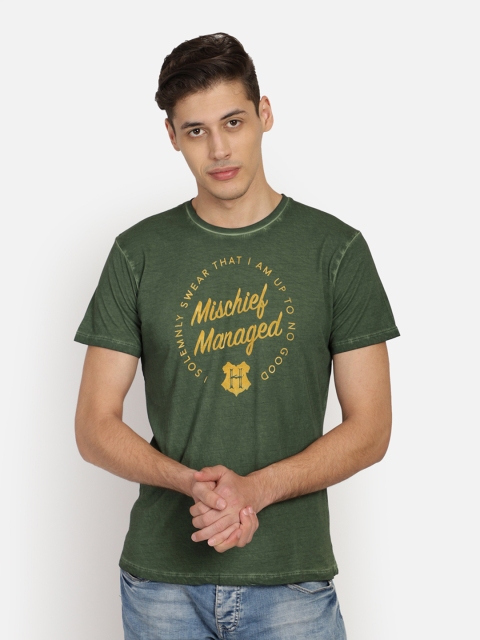 

Free Authority Men Harry Potter Olive Green & Yellow Printed Round Neck T-shirt