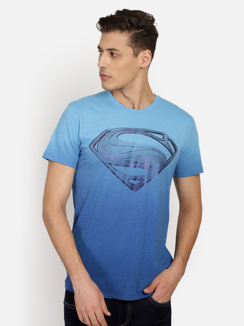

Free Authority Men Blue Superman Printed Round Neck Pure Cotton T-shirt