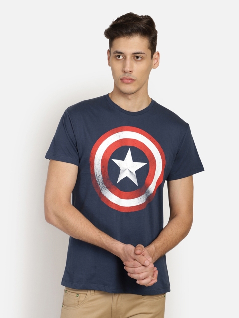 

Free Authority Men Blue Captain America Printed Round Neck T-shirt