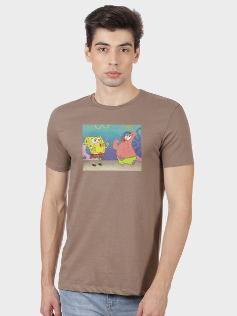 

Free Authority Men Brown Spongebob Print Round Neck T-shirt