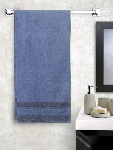 

SPACES Bamboo Unisex Blue & Grey Solid 550 GSM Anti Microbial Charcoal Bath Towel