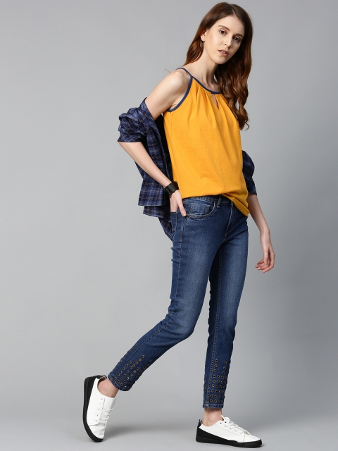 

Roadster Women Mustard Yellow Solid Pleated Top