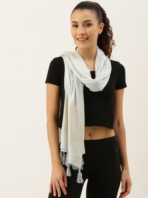 

Ayesha Women Grey Self Design Scarf With Metallic Sequins & Tassels