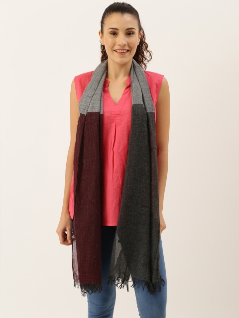 

Ayesha Unisex Burgundy & Grey Colourblocked Linen Scarf