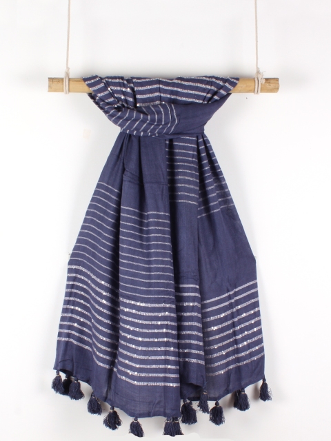 

Ayesha Women Navy Blue & White Striped Scarf