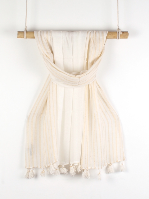 

Ayesha Women White Solid Scarf With Tassels
